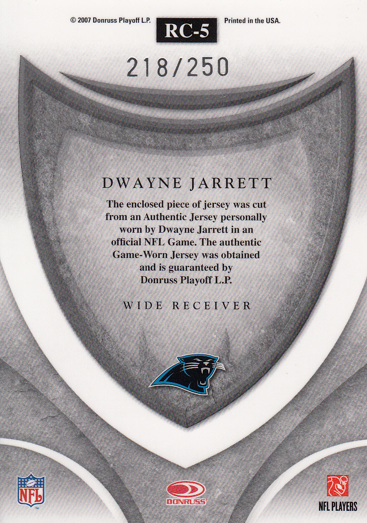 2007 Leaf Rookies and Stars Rookie Crusade Materials Green #5 Dwayne Jarrett back image