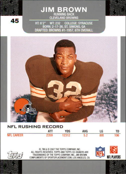 2007 Topps Co-Signers #45 Jim Brown back image