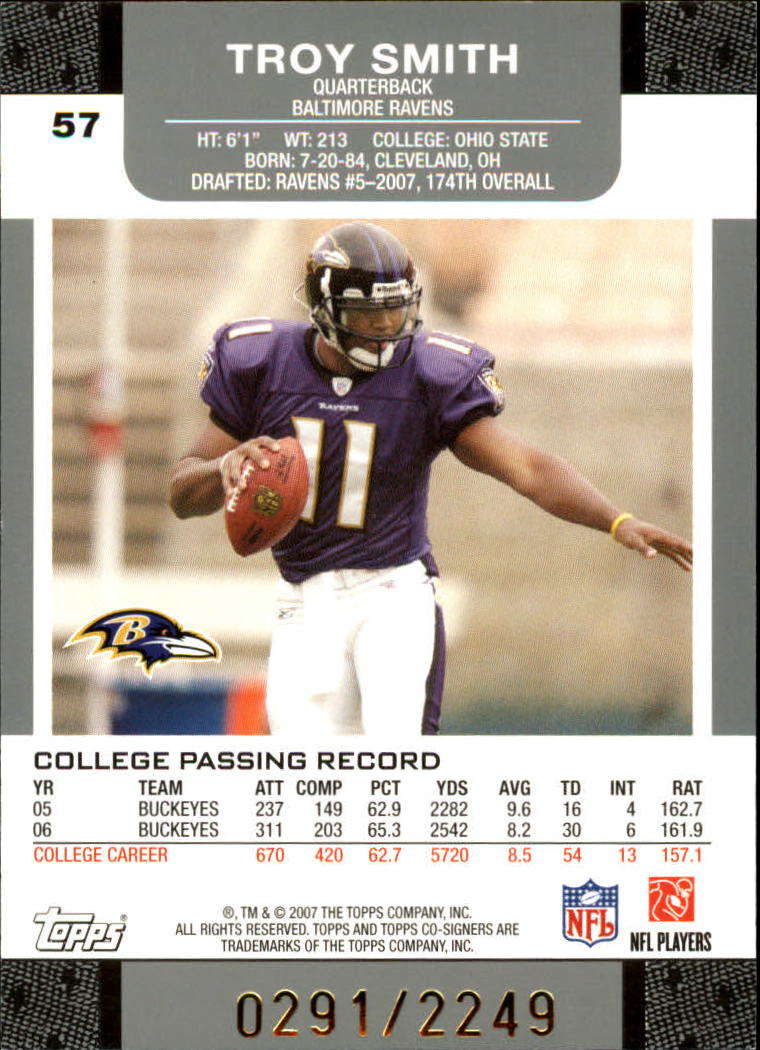 2007 Topps Co-Signers #57 Troy Smith RC back image