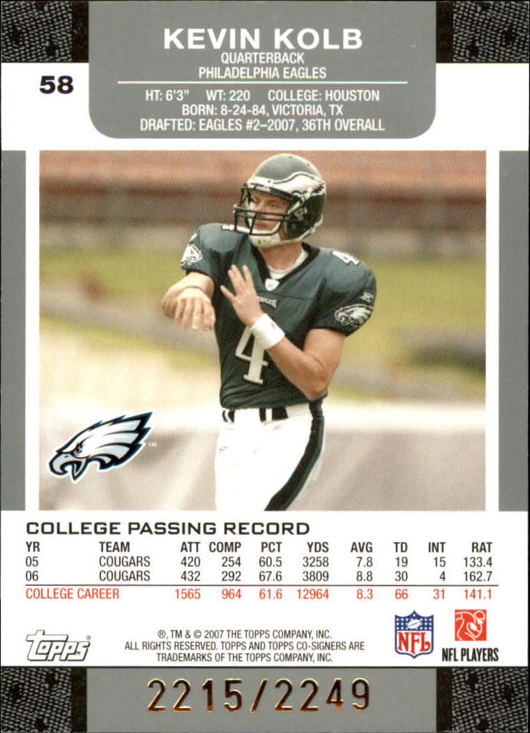 2007 Topps Co-Signers #58 Kevin Kolb RC back image