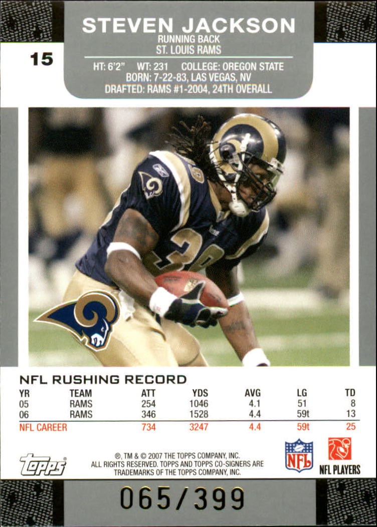 2007 Topps Co-Signers Changing Faces Gold Red #15B Steven Jackson/Brian Leonard back image