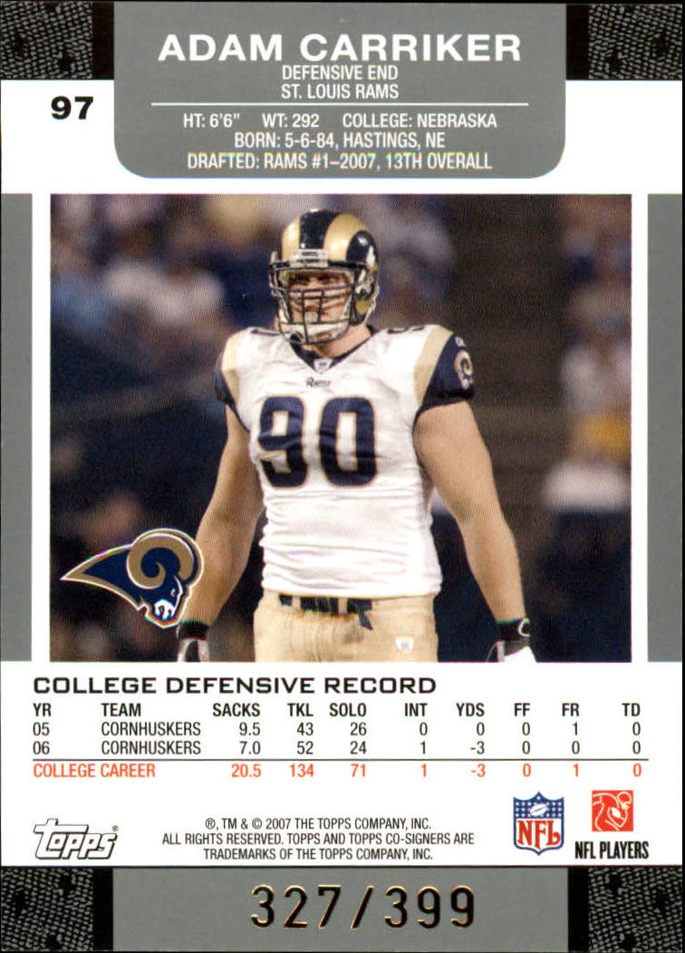 2007 Topps Co-Signers Changing Faces Gold Red #97B Adam Carriker/Steven Jackson back image
