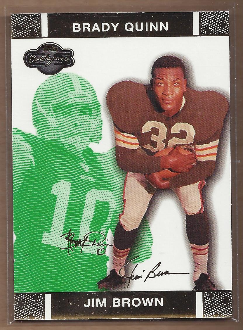 2007 Topps Co-Signers Changing Faces Gold Green #45B Jim Brown/Brady Quinn