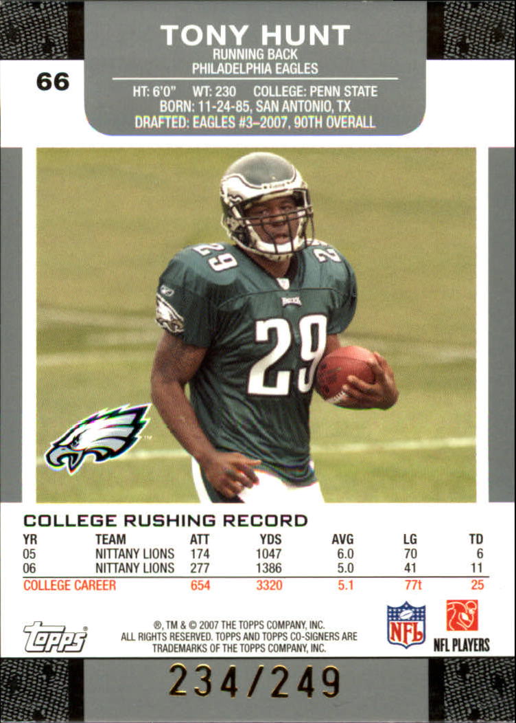 2007 Topps Co-Signers Changing Faces Gold Green #66B Tony Hunt/Larry Johnson back image