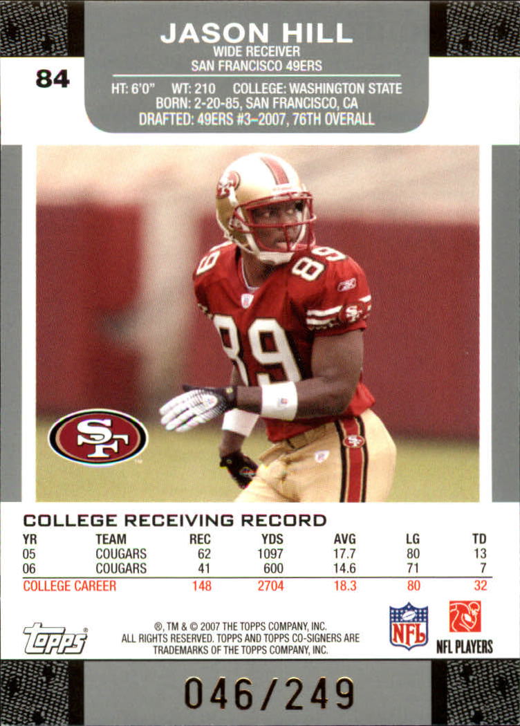 2007 Topps Co-Signers Changing Faces Gold Green #84A Jason Hill/Patrick Willis back image