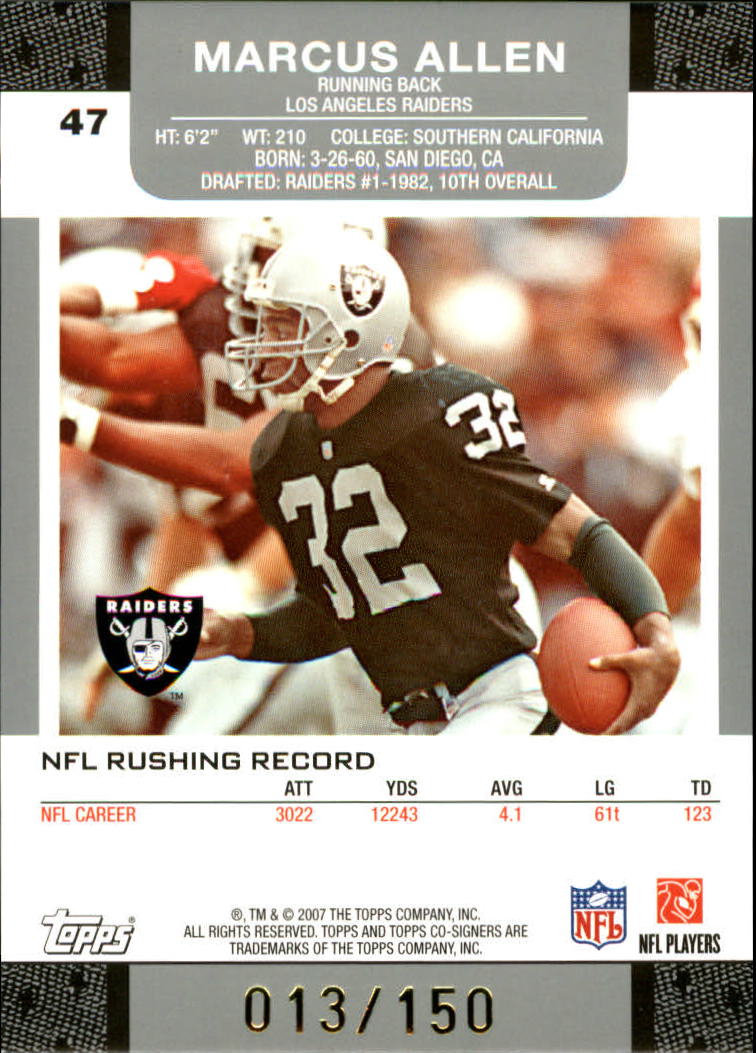 2007 Topps Co-Signers Changing Faces Holosilver Red #47B Marcus Allen/Michael Bush back image