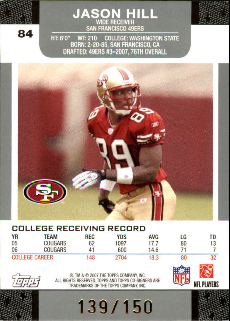 2007 Topps Co-Signers Changing Faces Holosilver Red #84A Jason Hill/Patrick Willis back image