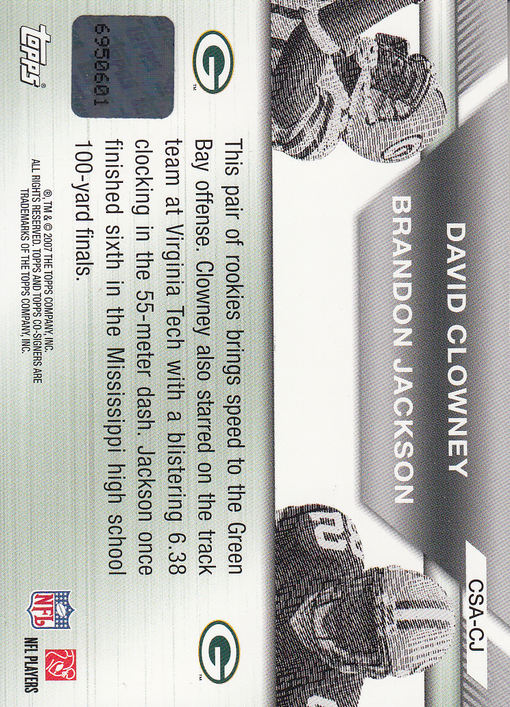 2007 Topps Co-Signers Co-Signer Autographs #CJ David Clowney O/Brandon Jackson back image