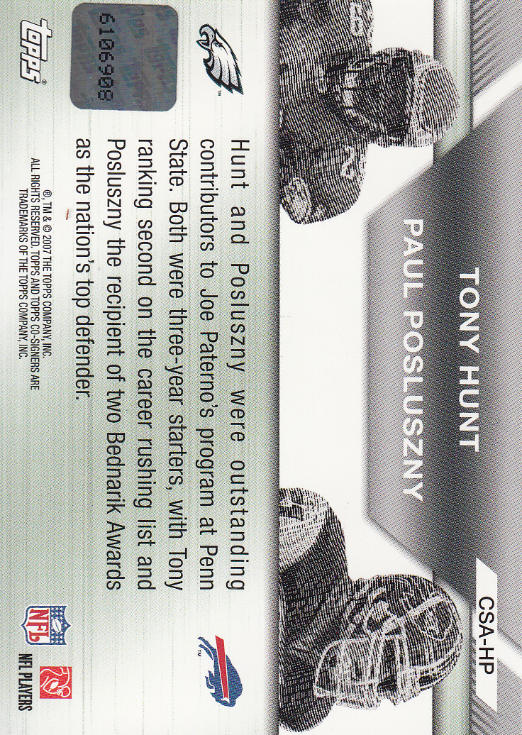 2007 Topps Co-Signers Co-Signer Autographs #HP Tony Hunt O/Paul Posluszny back image