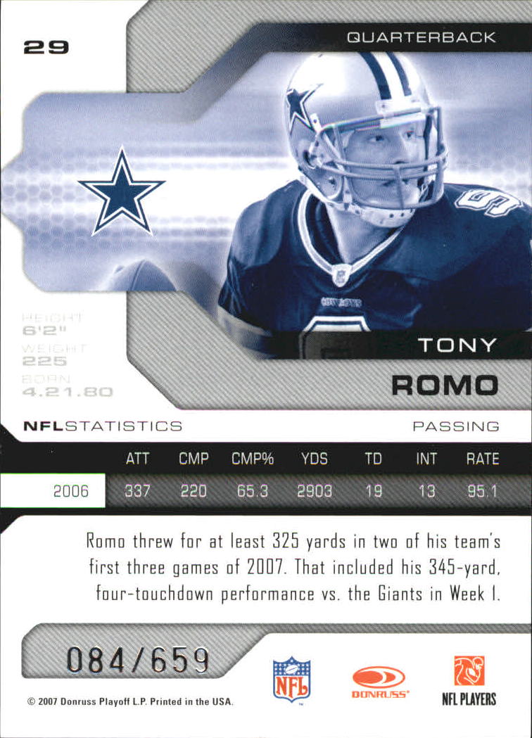 2007 Leaf Limited #29 Tony Romo back image
