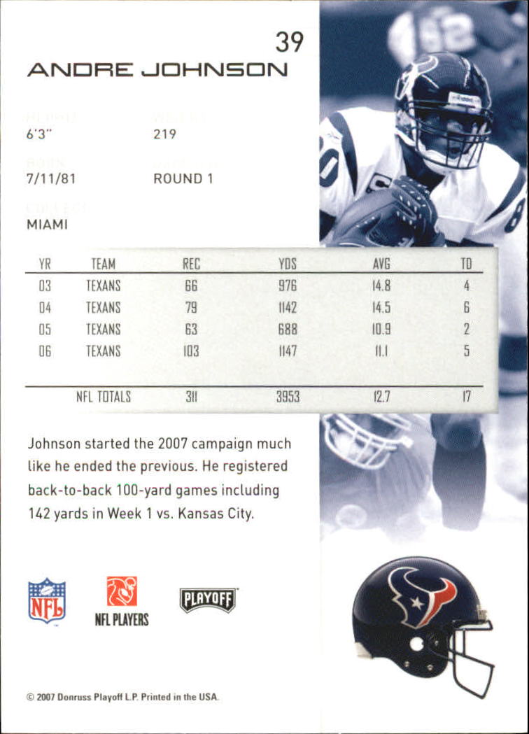 2007 Playoff NFL Playoffs #39 Andre Johnson back image