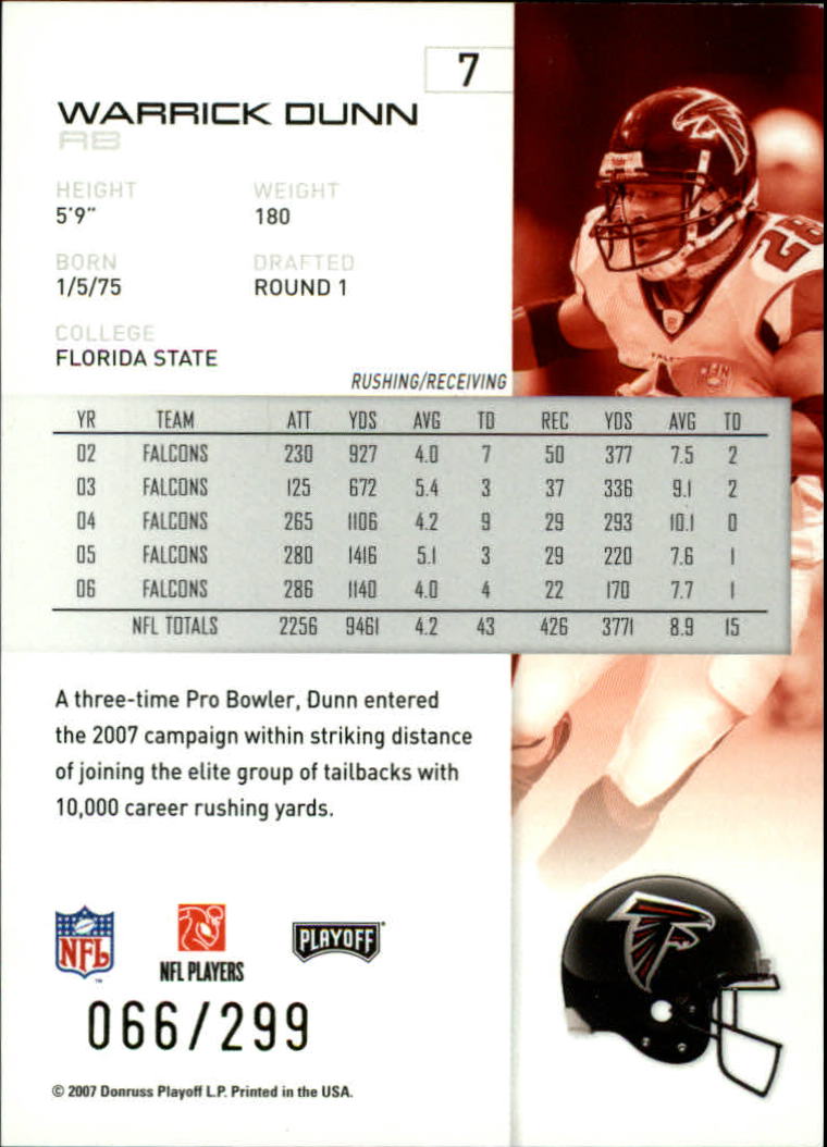 2007 Playoff NFL Playoffs Gold #7 Warrick Dunn back image