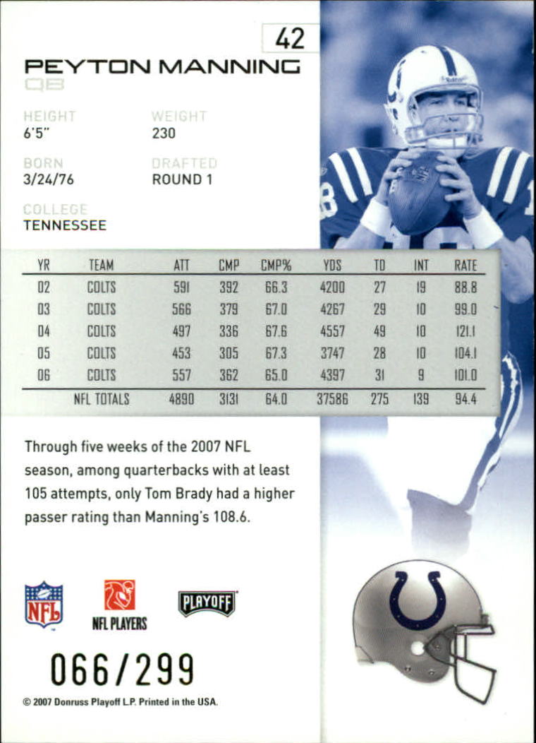 2007 Playoff NFL Playoffs Gold #42 Peyton Manning back image