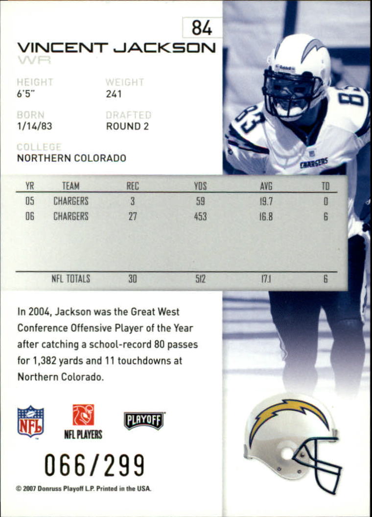 2007 Playoff NFL Playoffs Gold #84 Vincent Jackson back image