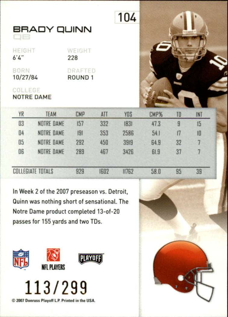2007 Playoff NFL Playoffs Gold #104 Brady Quinn back image