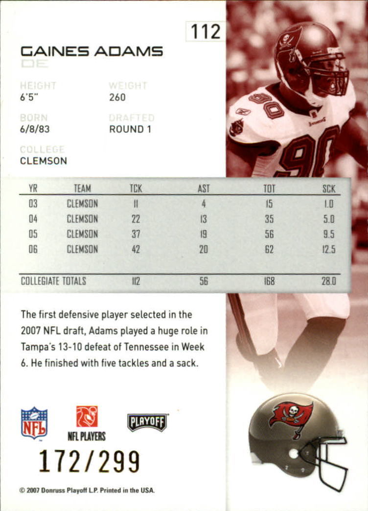 2007 Playoff NFL Playoffs Gold #112 Gaines Adams back image