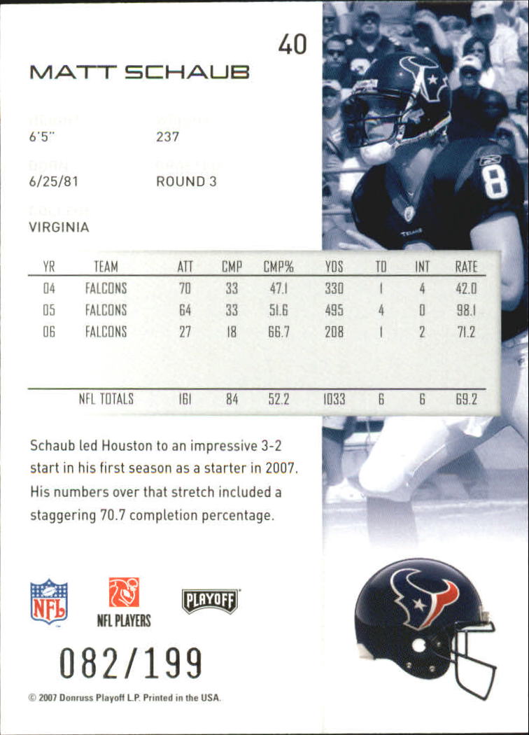 2007 Playoff NFL Playoffs Black #40 Matt Schaub back image