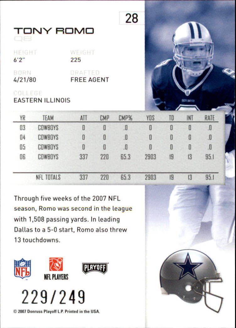 2007 Playoff NFL Playoffs Silver Metalized #28 Tony Romo back image