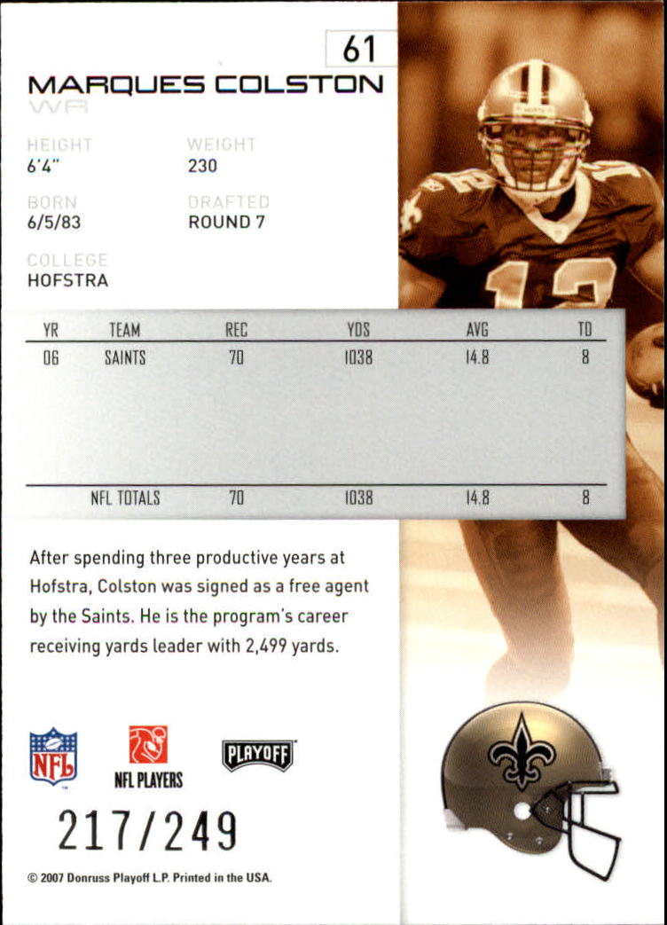 2007 Playoff NFL Playoffs Silver Metalized #61 Marques Colston back image