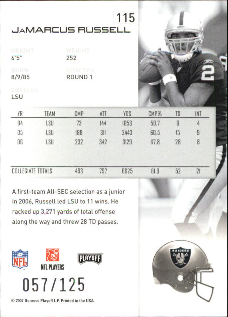 2007 Playoff NFL Playoffs Red Holofoil #115 JaMarcus Russell