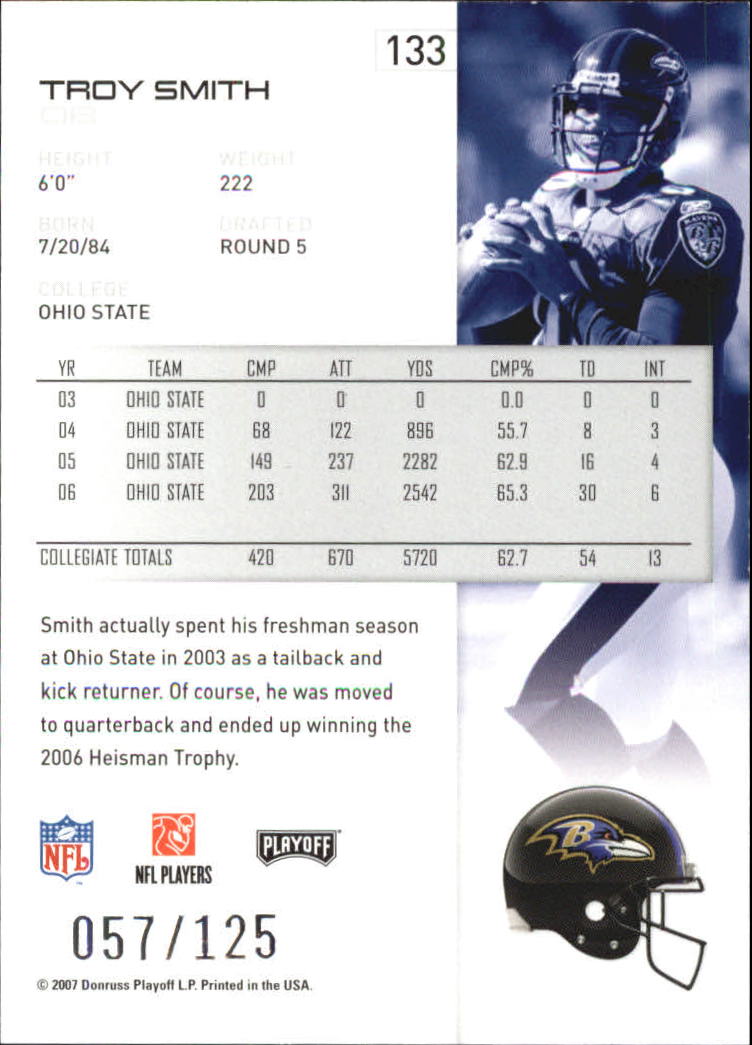 2007 Playoff NFL Playoffs Red Holofoil #133 Troy Smith