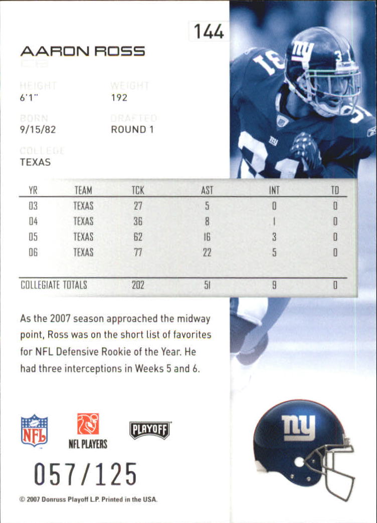 2007 Playoff NFL Playoffs Red Holofoil #144 Aaron Ross