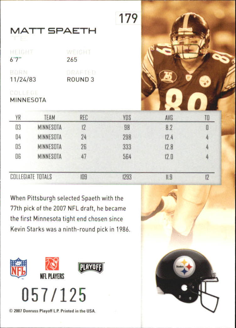 2007 Playoff NFL Playoffs Red Holofoil #179 Matt Spaeth