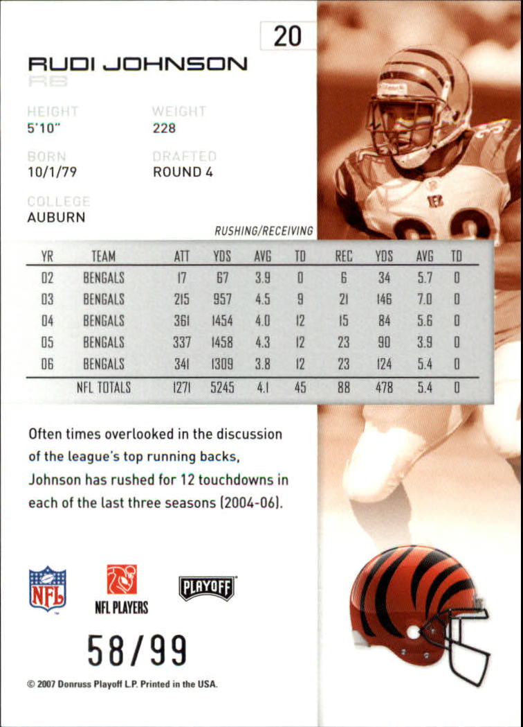 2007 Playoff NFL Playoffs Silver Holofoil #20 Rudi Johnson