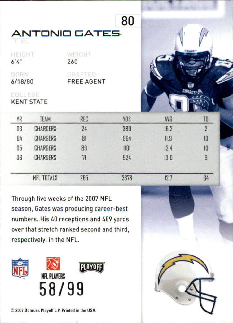 2007 Playoff NFL Playoffs Silver Holofoil #80 Antonio Gates