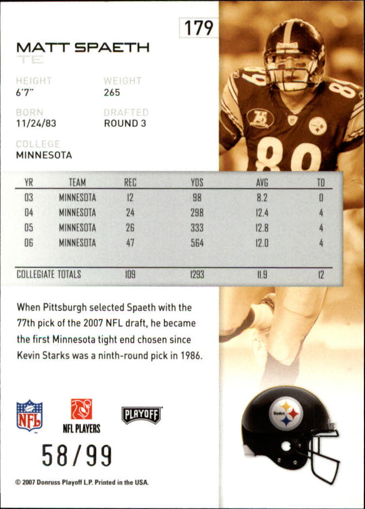 2007 Playoff NFL Playoffs Silver Holofoil #179 Matt Spaeth