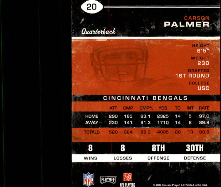 2007 Playoff Contenders #20 Carson Palmer back image