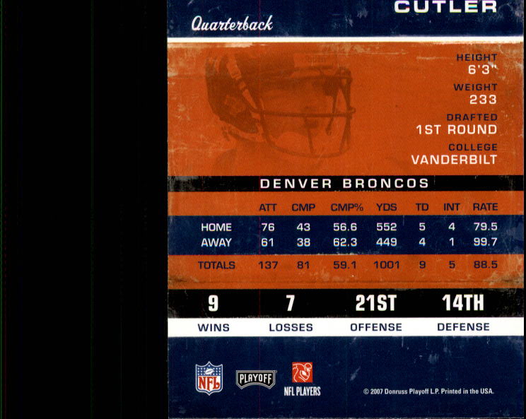 2007 Playoff Contenders #31 Jay Cutler back image