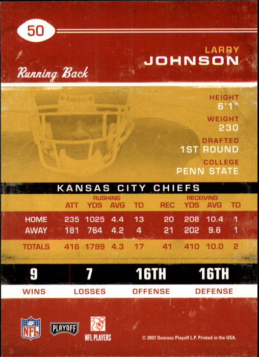 2007 Playoff Contenders #50 Larry Johnson back image