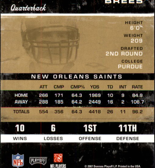 2007 Playoff Contenders #62 Drew Brees back image
