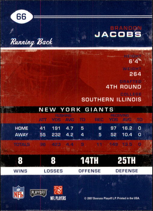 2007 Playoff Contenders #66 Brandon Jacobs back image