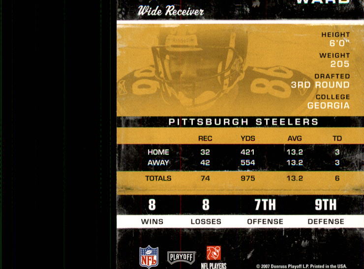 2007 Playoff Contenders #78 Hines Ward back image