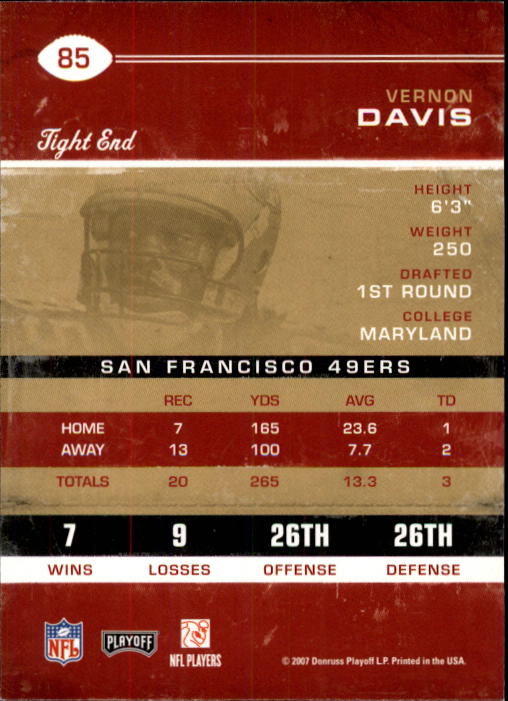 2007 Playoff Contenders #85 Vernon Davis back image