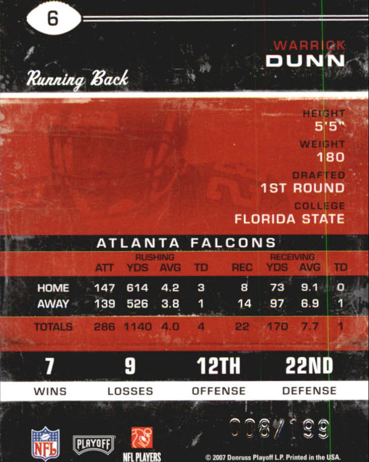 2007 Playoff Contenders Playoff Ticket #6 Warrick Dunn back image
