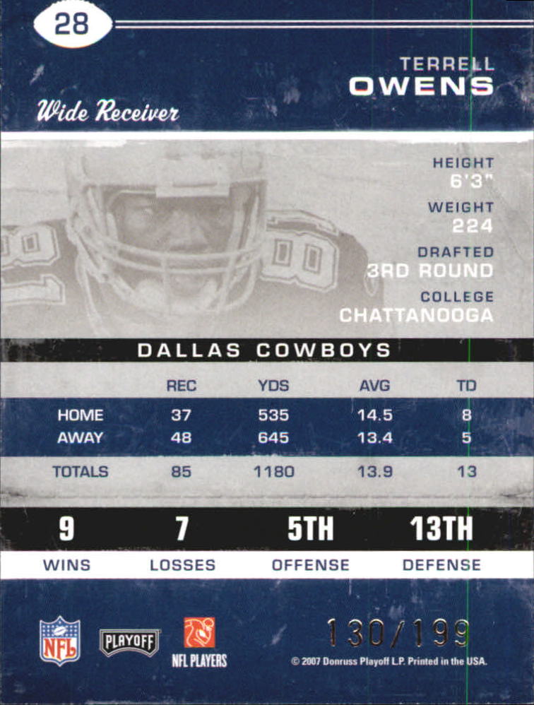 2007 Playoff Contenders Playoff Ticket #28 Terrell Owens back image