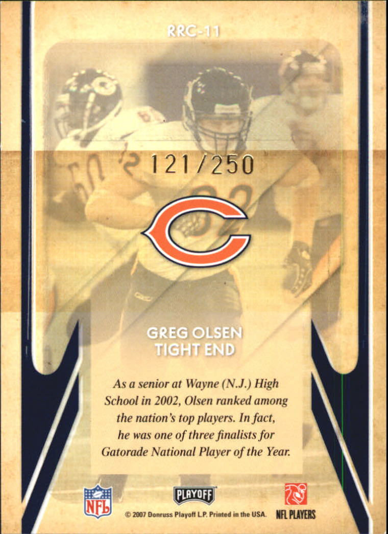 2007 Playoff Contenders Rookie Roll Call Gold Holofoil #11 Greg Olsen back image