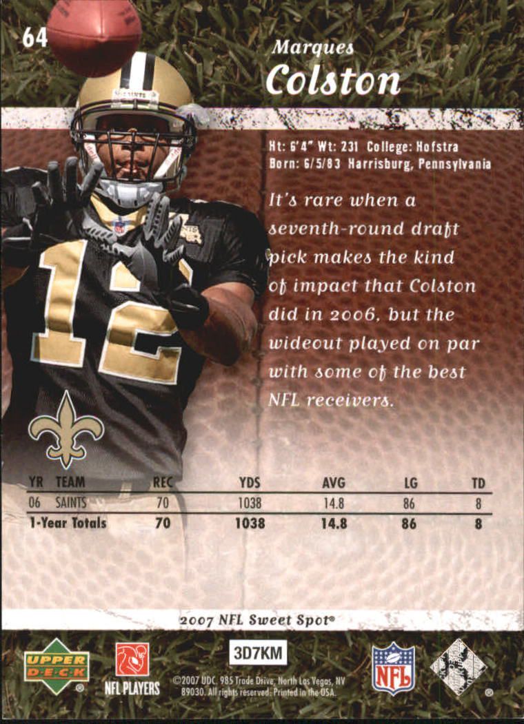 2007 Sweet Spot #64 Marques Colston back image