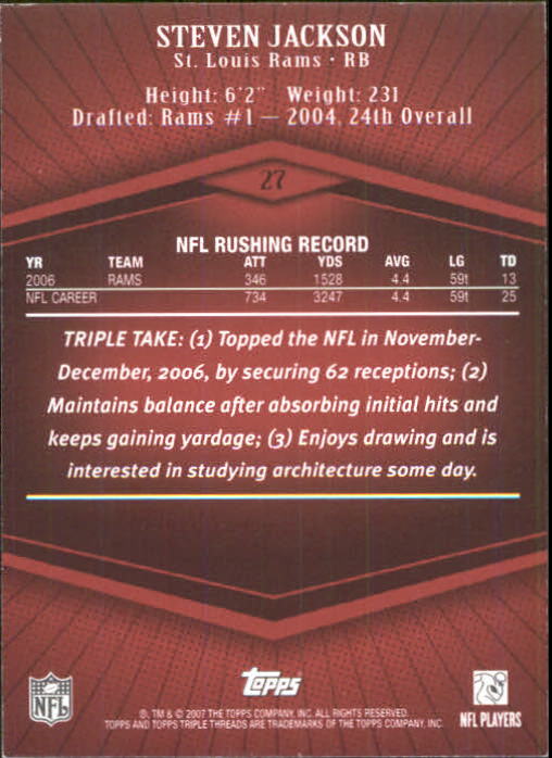 2007 Topps Triple Threads #27 Steven Jackson back image