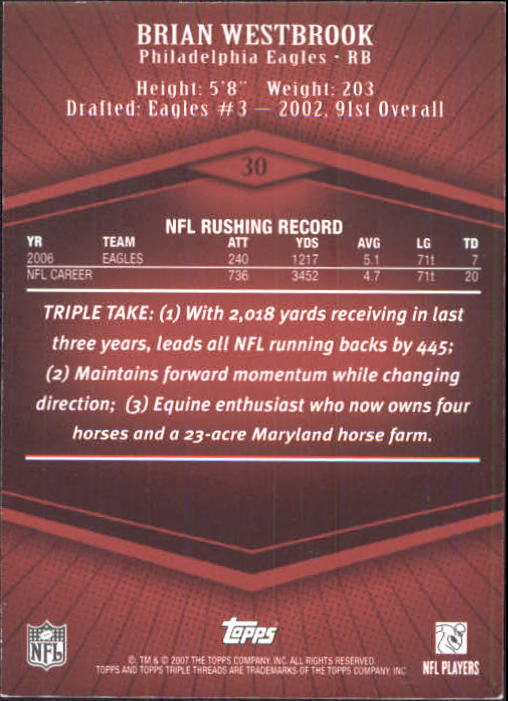 2007 Topps Triple Threads #30 Brian Westbrook back image