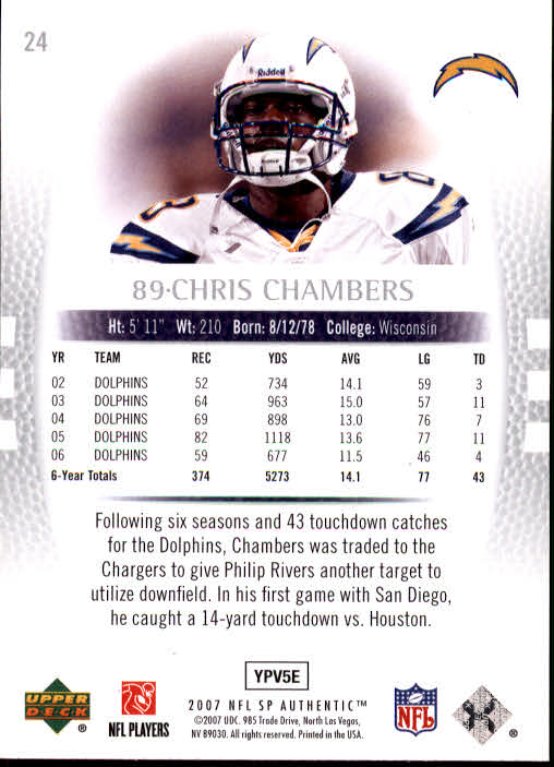 2007 SP Authentic #24 Chris Chambers back image