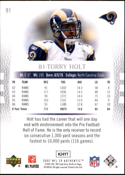 2007 SP Authentic #91 Torry Holt back image