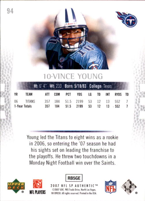 2007 SP Authentic #94 Vince Young back image