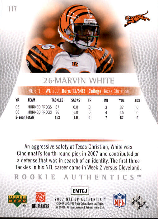 2007 SP Authentic #117 Marvin White RC back image