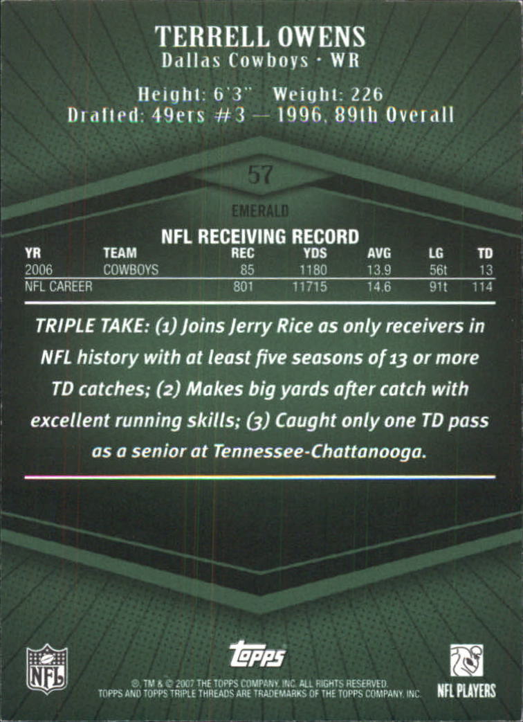 2007 Topps Triple Threads Emerald #57 Terrell Owens back image