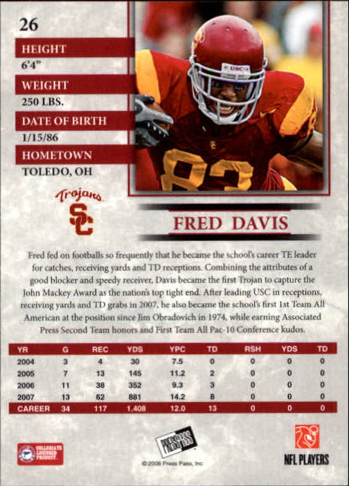 2008 Press Pass #26 Fred Davis back image