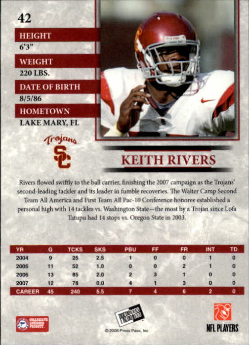 2008 Press Pass #42 Keith Rivers back image